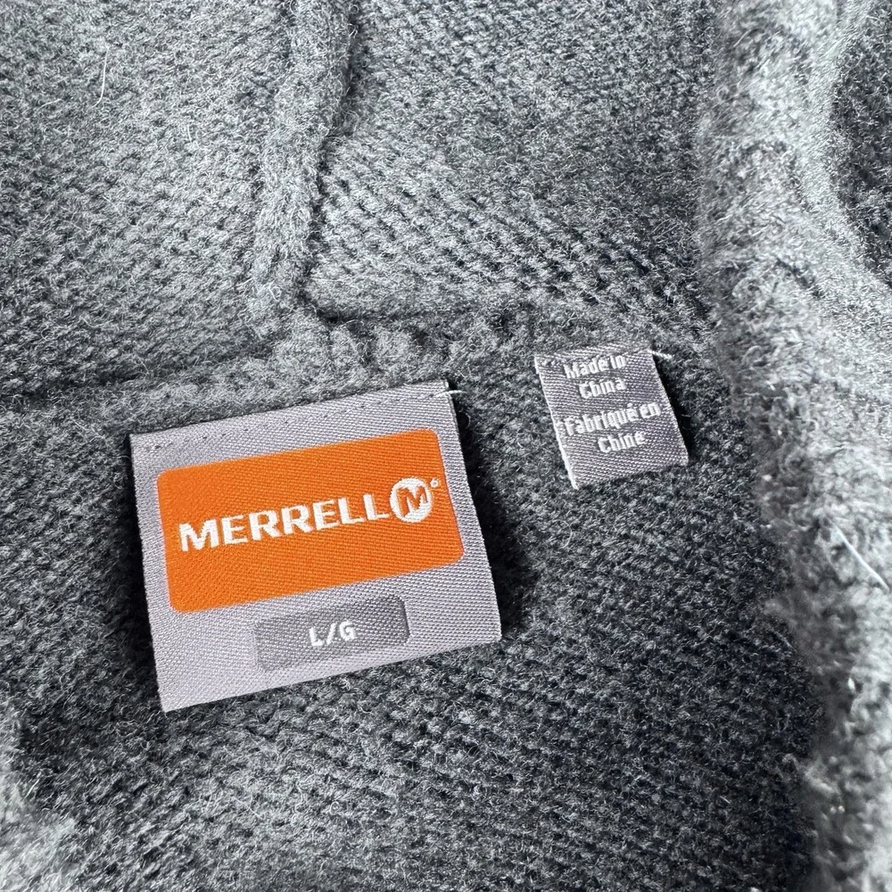 Merrell Wool Blend Hoodie Sweater Men L Gray Aztec Full-Zip Long Sleeve Fleece